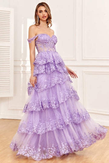 Fuera del Hombro Púrpura Vestido de Fiesta